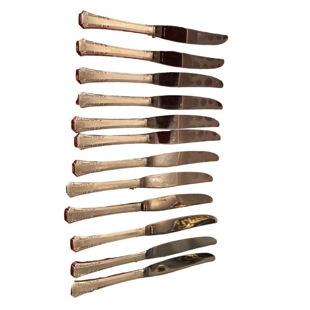 Stainless  Dinner Knives Set of 12 Silver Traditional Good Ornate Scroll Handle